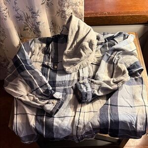 American Eagle Outfitters Plaid Shirt Jacket - Blue and Gray